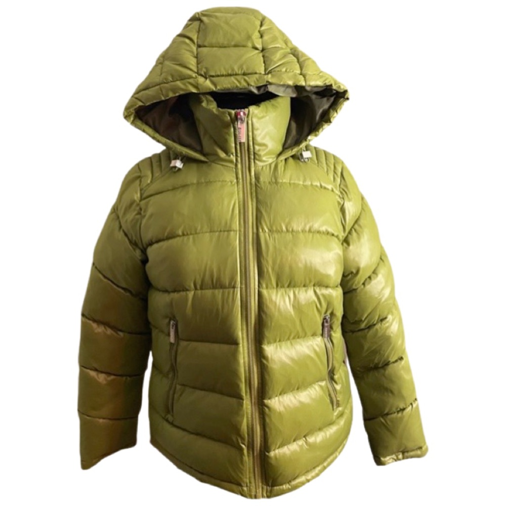 NWT Guess Cire Hooded Puffer Jacket Duck Down Olive Green Women's Size M $150